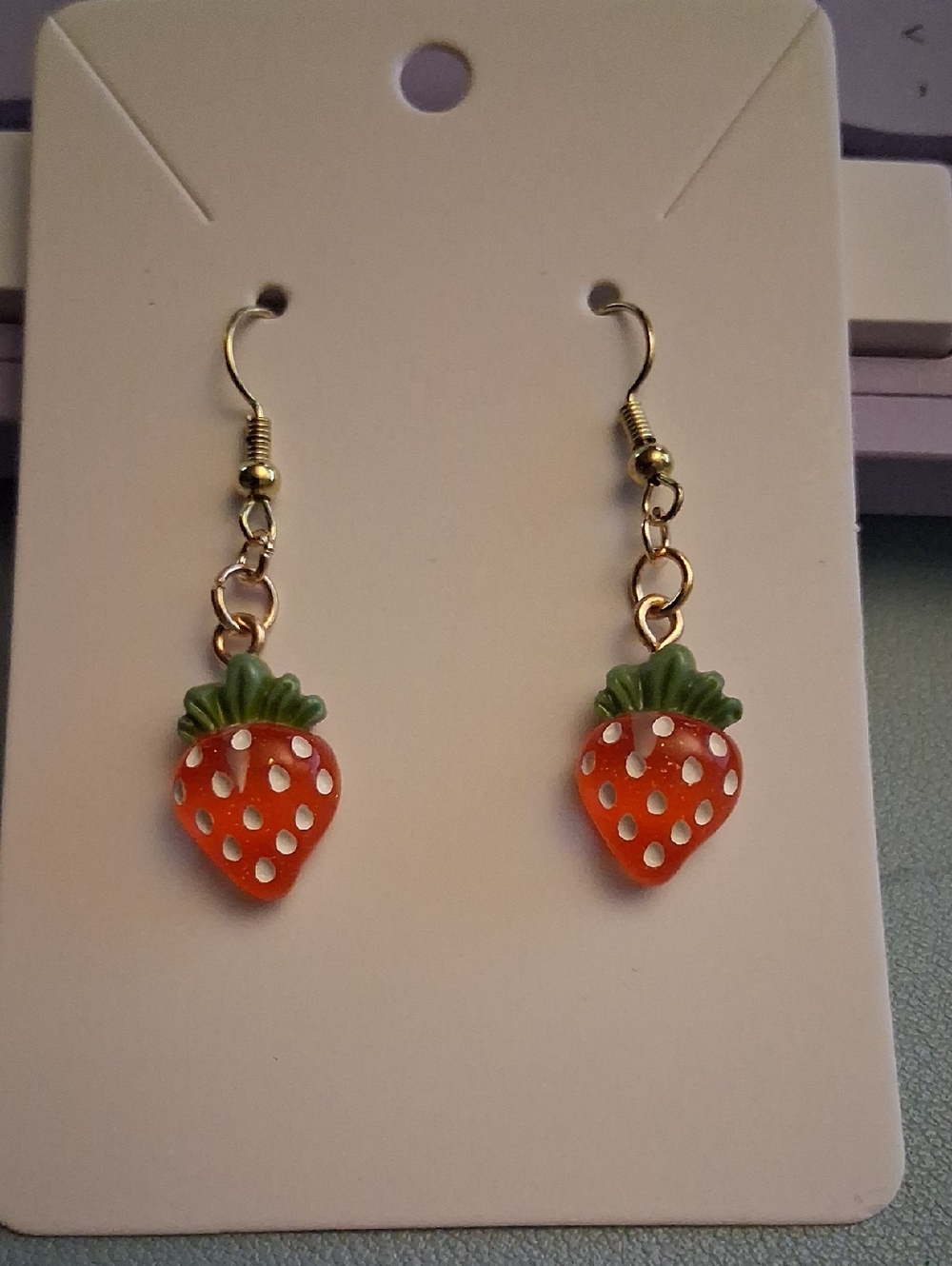 Strawberry Dangle Earrings - Orange & Green